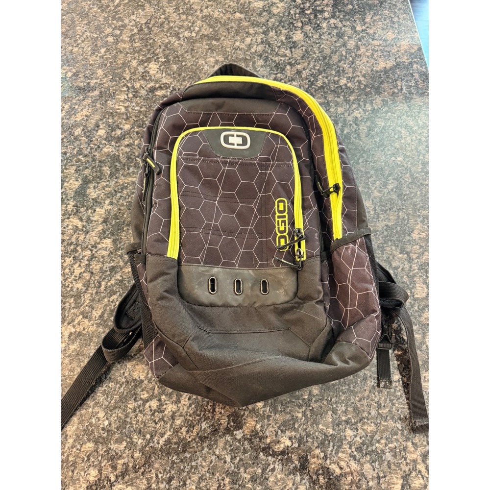 OGIO Backpack Black Neon Yellow Honeycomb Print Laptop Sleeve Tech Pocket
